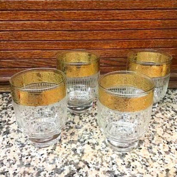 Vintage Other - Set of 4 Culver Tyrol MCM glasses etched & gold
